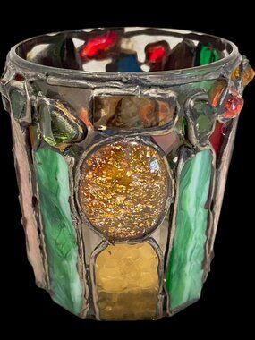 Funky Stained Glass Mosaic Candle Holder with Vibrant Multicolor Glass